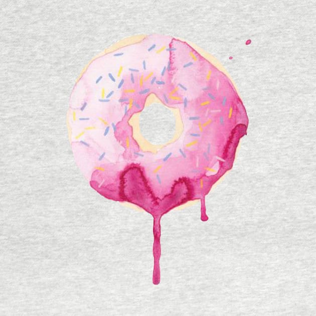 Cute Big Pink Donut Flowing watercolor design art by Bezra